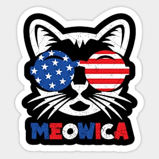 American Flag Meowica Cat 4th of July Sticker